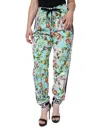 Dolce & Gabbana Green Floral Print Mid Waist Trouser Jogger Pants In Green
