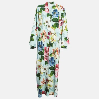 Pre-owned Dolce & Gabbana Green Floral Print Crepe Buttoned Abaya S