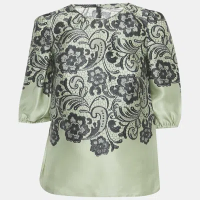 Pre-owned Dolce & Gabbana Green Floral Print Organza Top Xs