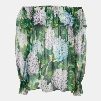 Pre-owned Dolce & Gabbana Green Floral Print Silk Blouse S