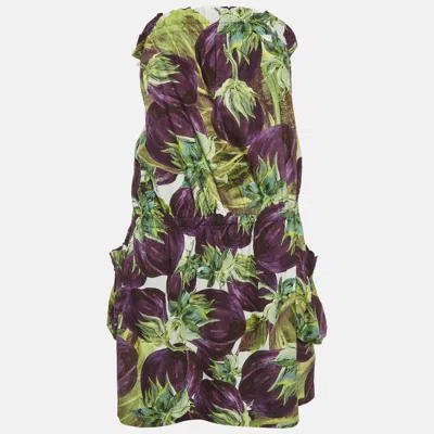 Pre-owned Dolce & Gabbana Green Floral Print Strapless Mini Dress M