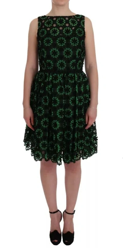 Pre-owned Dolce & Gabbana Green Floral Ricamo A-line Shift Women's Dress () In Black And Green