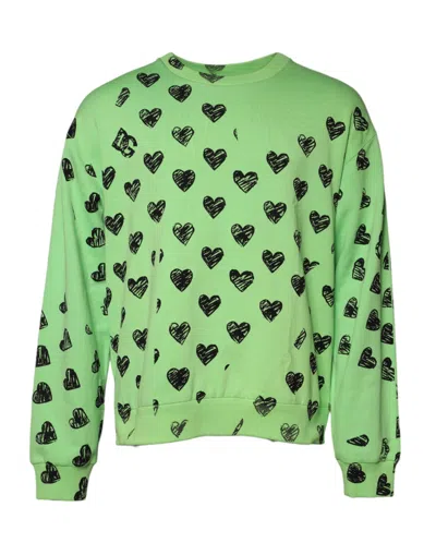 Pre-owned Dolce & Gabbana Green Heart Print Crew Neck Pullover Men's Sweater ()
