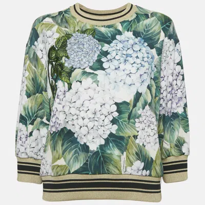 Pre-owned Dolce & Gabbana Green Hortensia Print Cotton Knit Jumper M