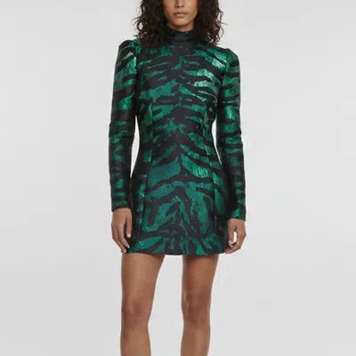 Pre-owned Dolce & Gabbana Green Jacquard Fitted Long Sleeve Short Dress S
