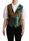 Dolce & Gabbana Elegant Green Leaf Print Waistcoat In Green