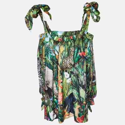 Pre-owned Dolce & Gabbana Green Jungle Print Cotton Mini Dress S