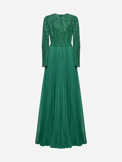 Dolce & Gabbana Long Chiffon And Lace Dress In Green