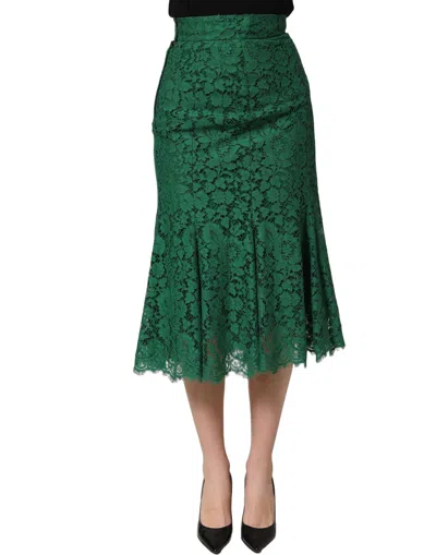 Dolce & Gabbana Green Lace High Waist Mermaid Midi Women's Skirt