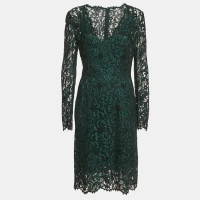 Pre-owned Dolce & Gabbana Green Lace Long Sleeve Midi Dress M