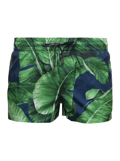 Dolce & Gabbana Leaf-print Swim Shorts In Multicolor