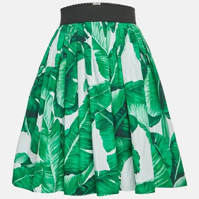 Pre-owned Dolce & Gabbana Green Leaf Printed Mini Skirt Xs