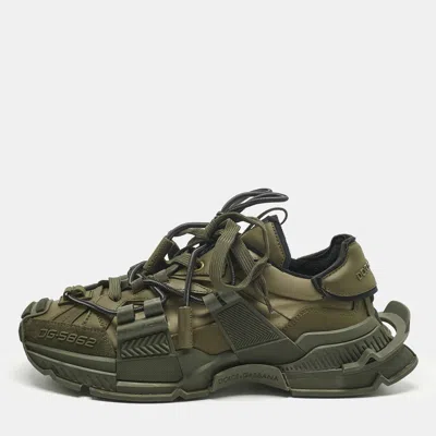 Pre-owned Dolce & Gabbana Green Leather And Nylon Space Lace Up Sneakers Size 40