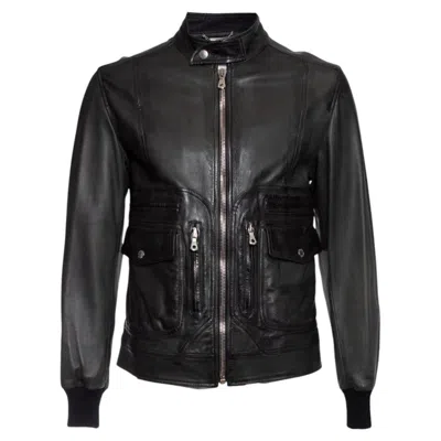 Pre-owned Dolce & Gabbana , Green Leather Biker Jacket