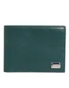 Dolce & Gabbana Green Leather Dg Logo Plaque Bifold Men Card Holder Wallet In Green