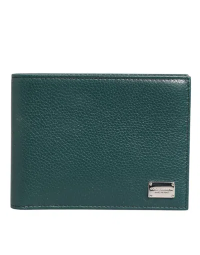 Dolce & Gabbana Green Leather Dg Logo Plaque Bifold Men Card Holder Wallet