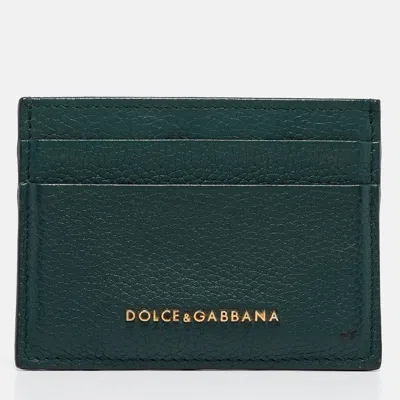 Pre-owned Dolce & Gabbana Green Leather Logo Card Holder