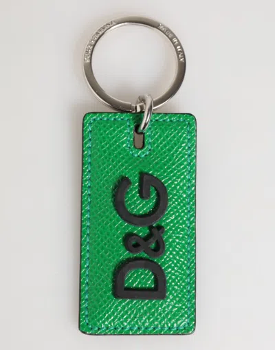Dolce & Gabbana Green Leather Logo Metal Ring Keychain Holder Men Keyring