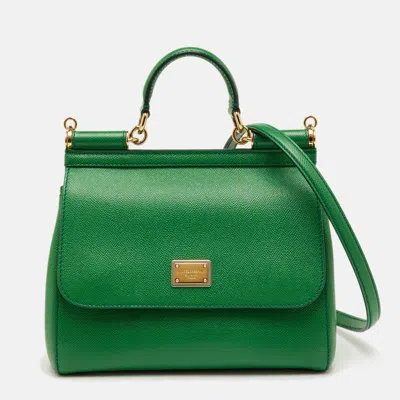 Pre-owned Dolce & Gabbana Green Leather Medium Miss Sicily Top Handle Bag