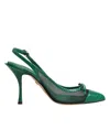 Dolce & Gabbana Green Leather Mesh Heels Slingback  Shoes In Green