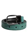Dolce & Gabbana Green Leather Silver Tone Metal Buckle Belt In Green