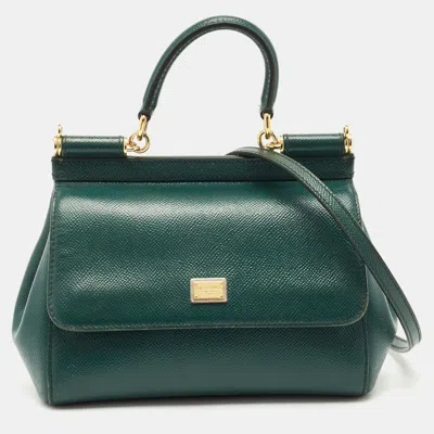 Pre-owned Dolce & Gabbana Green Leather Small Miss Sicily Top Handle Bag