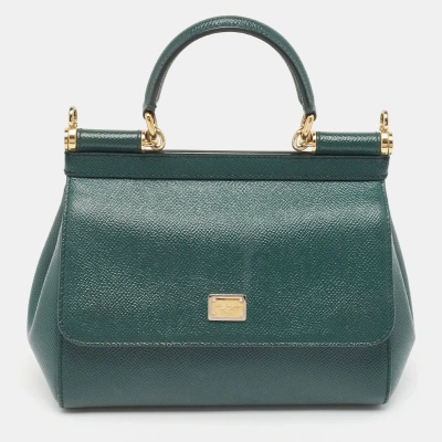Pre-owned Dolce & Gabbana Green Leather Small Miss Sicily Top Handle Bag