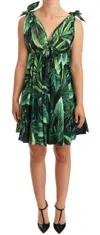 Dolce & Gabbana Elegant Flared Mini A-line Dress In Green Leaf Print In Green