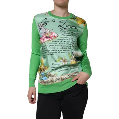 Pre-owned Dolce & Gabbana Green Lemon Print Pullover Silk Women Women's Sweater ()