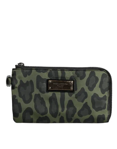 Pre-owned Dolce & Gabbana Green Leopard Leather Logo Plaque Multifunctional Kit Men's Bag ()