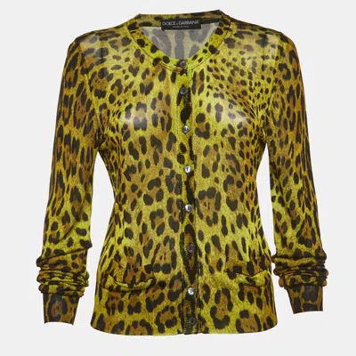Pre-owned Dolce & Gabbana Green Leopard Print Buttoned Cardigan M