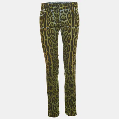 Pre-owned Dolce & Gabbana Green Leopard Print Denim Jeans M Waist 30"