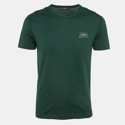 Pre-owned Dolce & Gabbana Green Logo Applique Cotton Knit Crew Neck T-shirt S