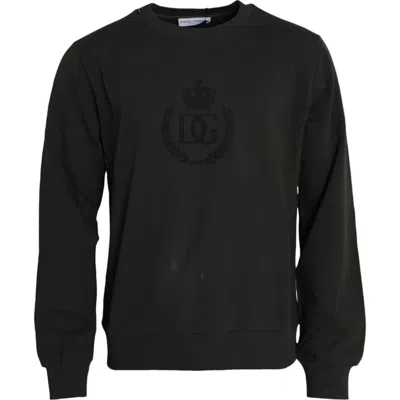 Pre-owned Dolce & Gabbana Green Logo Cotton Crew Neck Pullover Men's Sweater () In Dark Gray