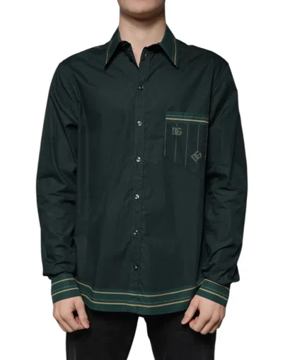Dolce & Gabbana Green Logo Long Sleeve Martini Casual Shirt In Dark Green