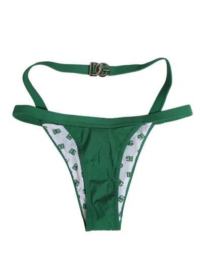 Dolce & Gabbana Green Logo Plaque Nylon Brief Panty Underwear In Black