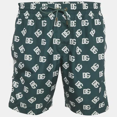 Pre-owned Dolce & Gabbana Green Logo Print Synthetic Swim Shorts L