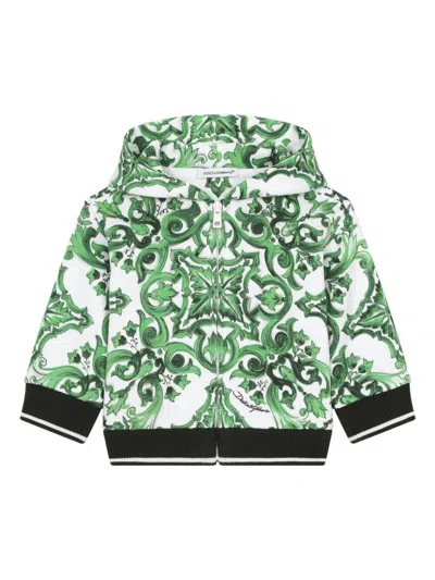 Dolce & Gabbana Babies' Green Majolica Printed Zip-up Hoodie