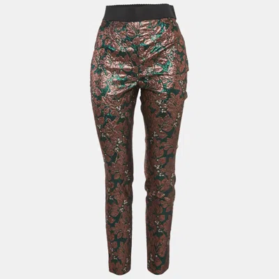 Pre-owned Dolce & Gabbana Green Metallic Brocade Cigarette Pants M