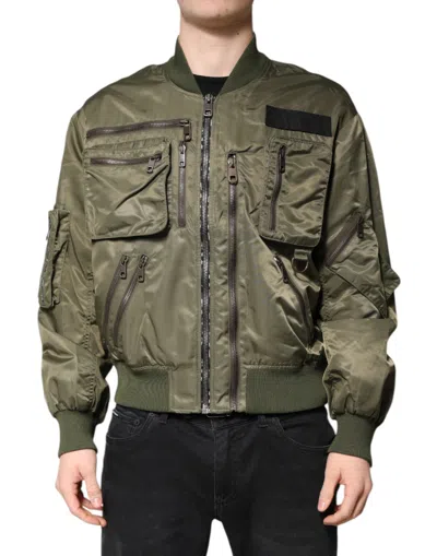 Pre-owned Dolce & Gabbana Green Nylon Full Zip Men Bomber Men's Jacket ()