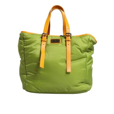 Dolce & Gabbana Green Nylon Padded Logo Plaque Tote Crossbody Bag Pu Leather In ["green"]