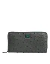 Dolce & Gabbana Green Ostrich Logo Plaque Zip Around Continental Men's Wallet