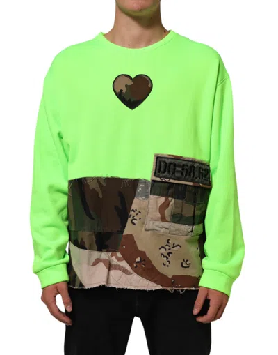 Pre-owned Dolce & Gabbana Green Patchwork Heart Men Sweatshirt Men's Sweater ()