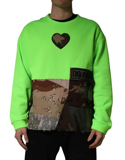 Pre-owned Dolce & Gabbana Green Patchwork Heart Men Sweatshirt Men's Sweater ()