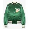 Dolce & Gabbana Green Floral Dg Logo Full Zip Bomber Jacket In Green