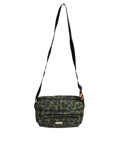Pre-owned Dolce & Gabbana Green Polyester Leopard Print Shell Messenger Men's Bag ()