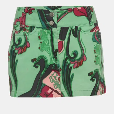 Pre-owned Dolce & Gabbana Green Printed Cotton Mini Skirt M