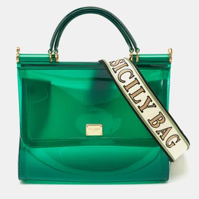 Pre-owned Dolce & Gabbana Green Pvc Medium Miss Sicily Top Handle Bag