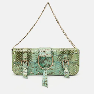 Pre-owned Dolce & Gabbana Green Python Chain Clutch