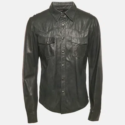 Pre-owned Dolce & Gabbana Green Real Leather Button Front Shirt Xl